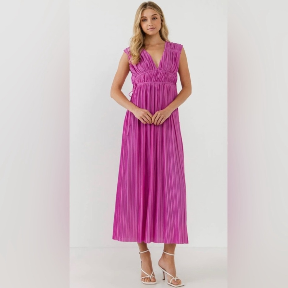 NEW Endless Rose Pleated Straps Detail Midi Dress Orchid
